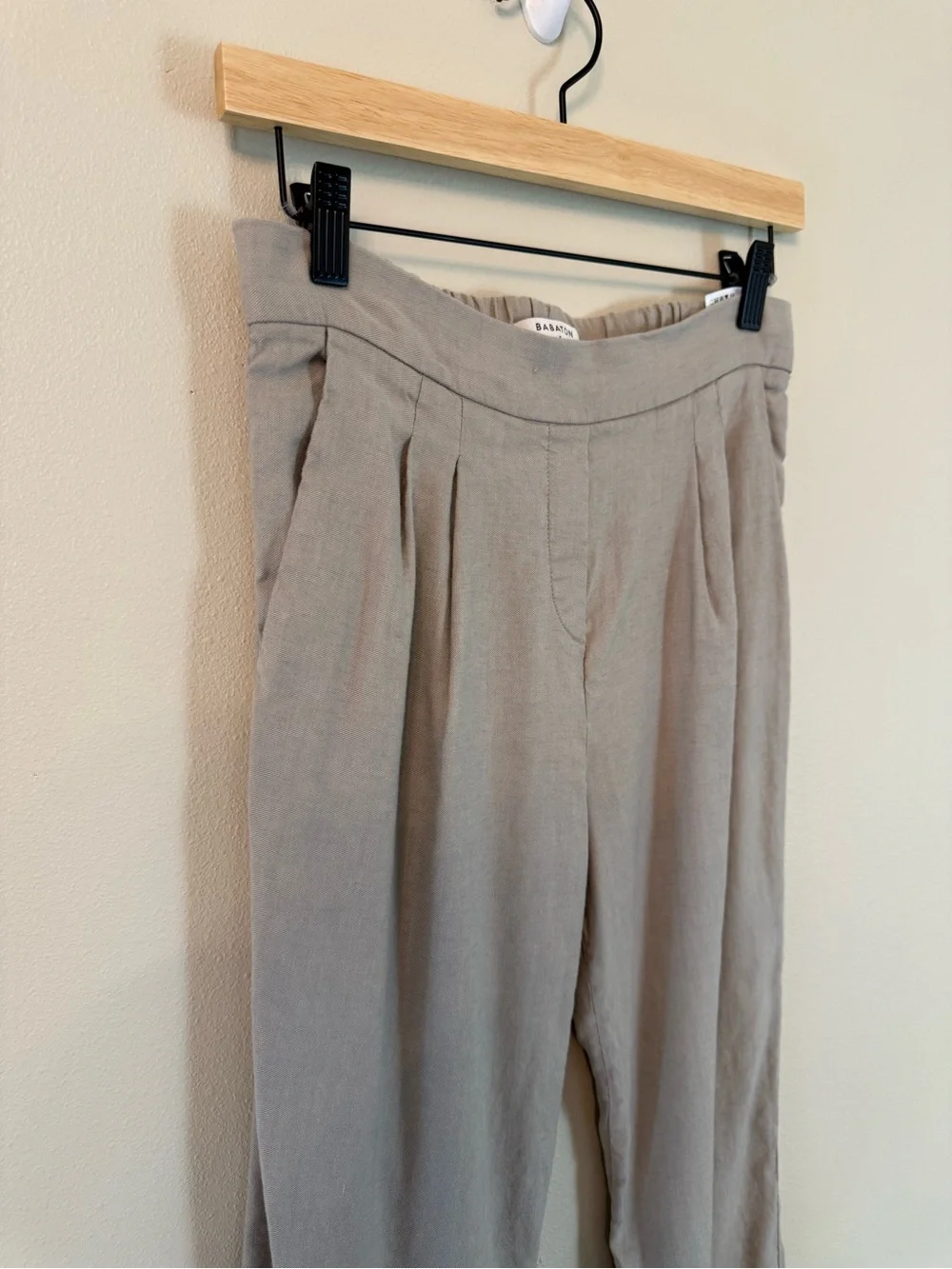 Aritzia Babaton Cohen Pant Linen Blend Taupe High Rise Cropped Trousers Size 2